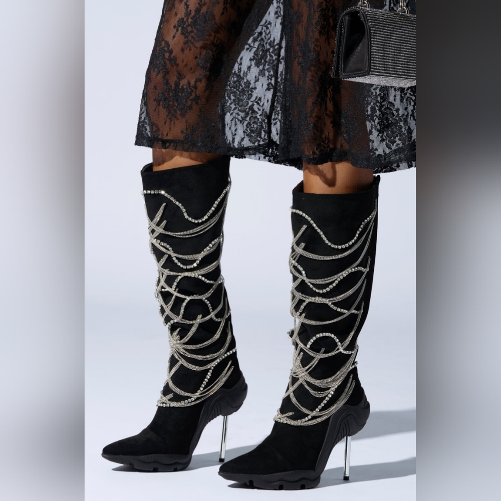 Azalea Wang Black Chain Embellished Boot